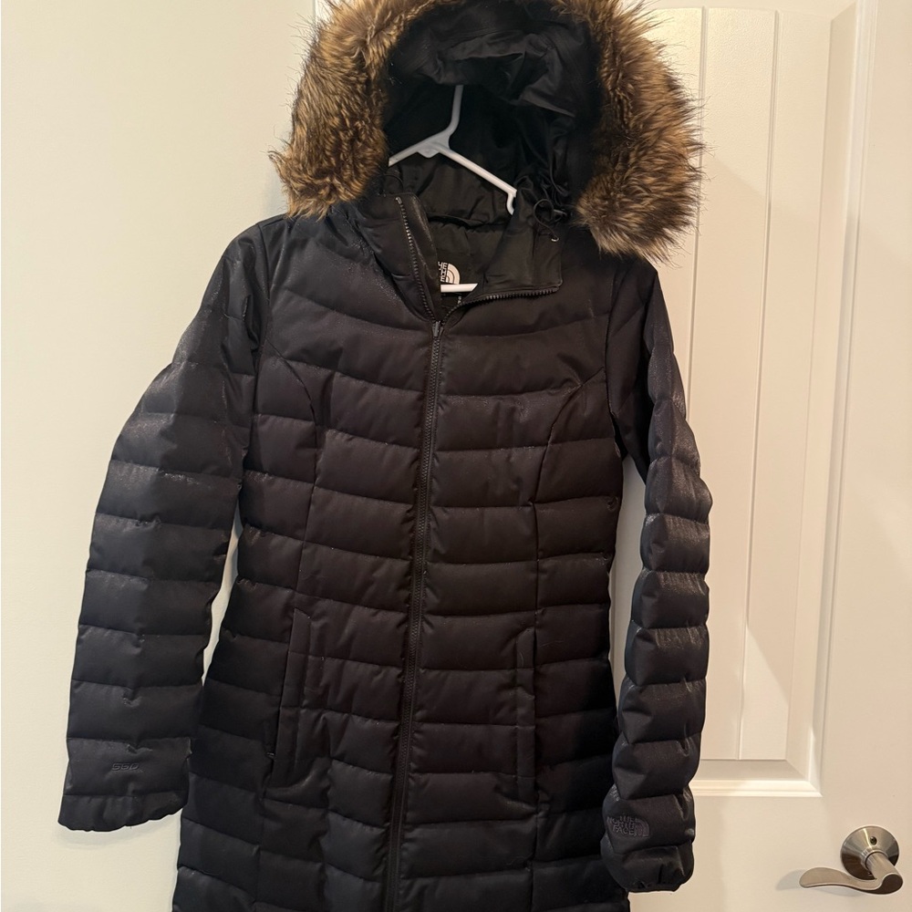 The North Face Women's Black Parka Puffer Coat with Faux Fur Hood